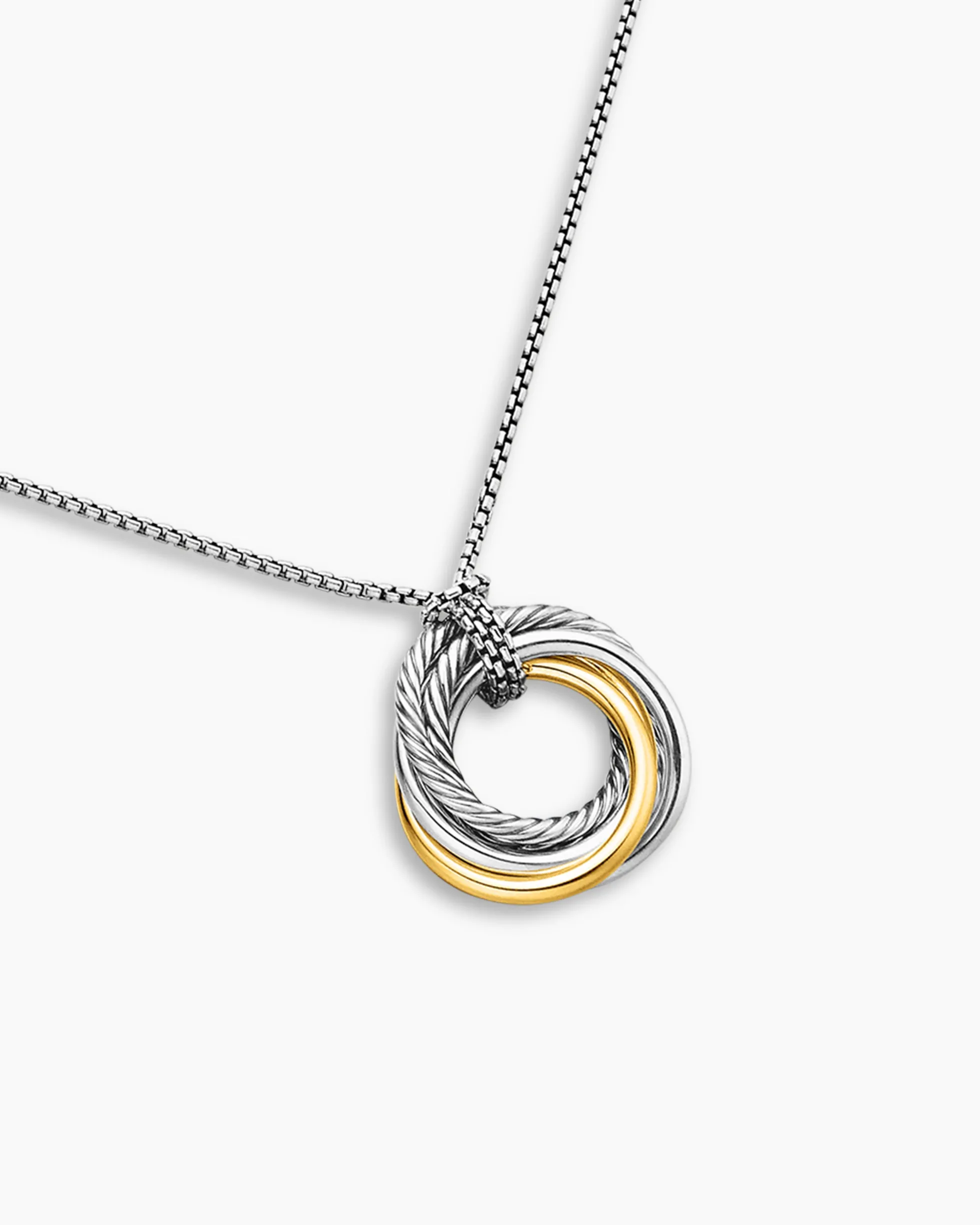 Crossover Pendant Necklace Sterling Silver with 14K Yellow Gold, 28mm