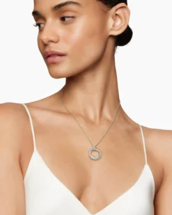 Crossover Pendant Necklace Sterling Silver with Diamonds, 21mm