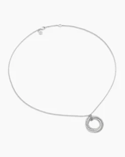 Crossover Pendant Necklace Sterling Silver with Diamonds, 21mm