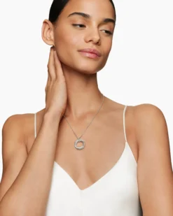 Crossover Pendant Necklace Sterling Silver with Diamonds, 21mm