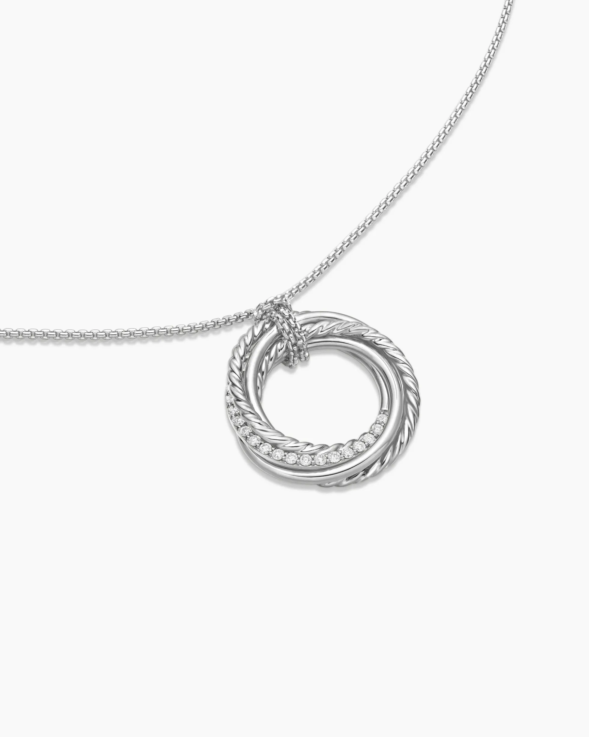 Crossover Pendant Necklace Sterling Silver with Diamonds, 21mm