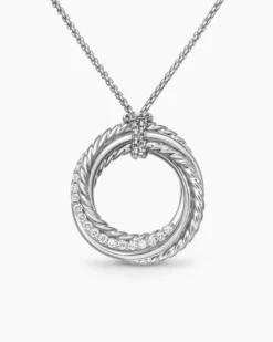 Crossover Pendant Necklace Sterling Silver with Diamonds, 21mm