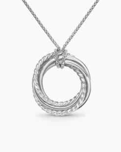 Crossover Pendant Necklace Sterling Silver with Diamonds, 21mm