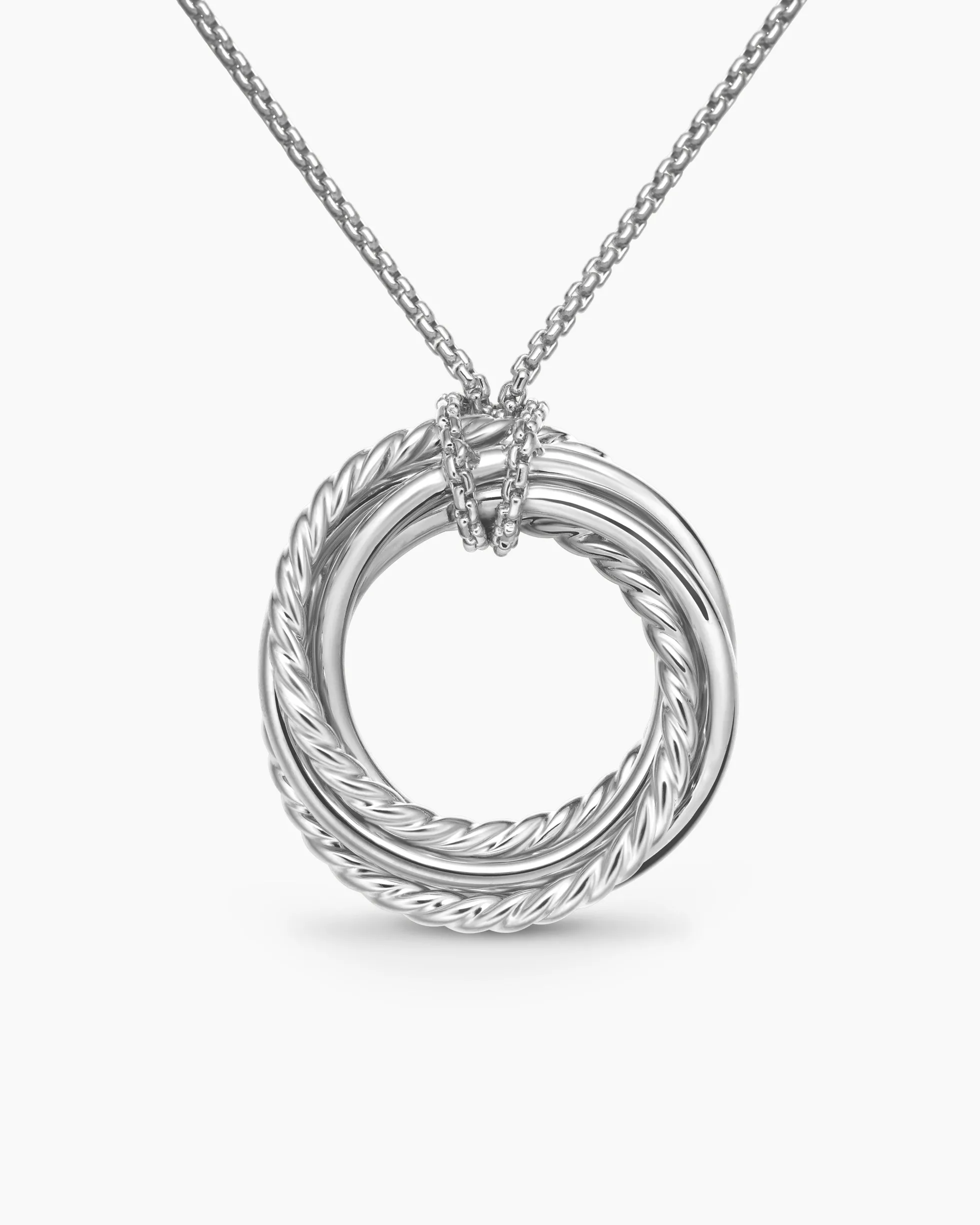 Crossover Pendant Necklace Sterling Silver with Diamonds, 21mm