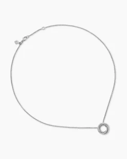 Crossover Pendant Necklace Sterling Silver with Diamonds, 14.5mm