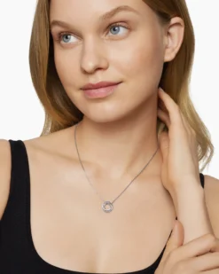 Crossover Pendant Necklace Sterling Silver with Diamonds, 14.5mm