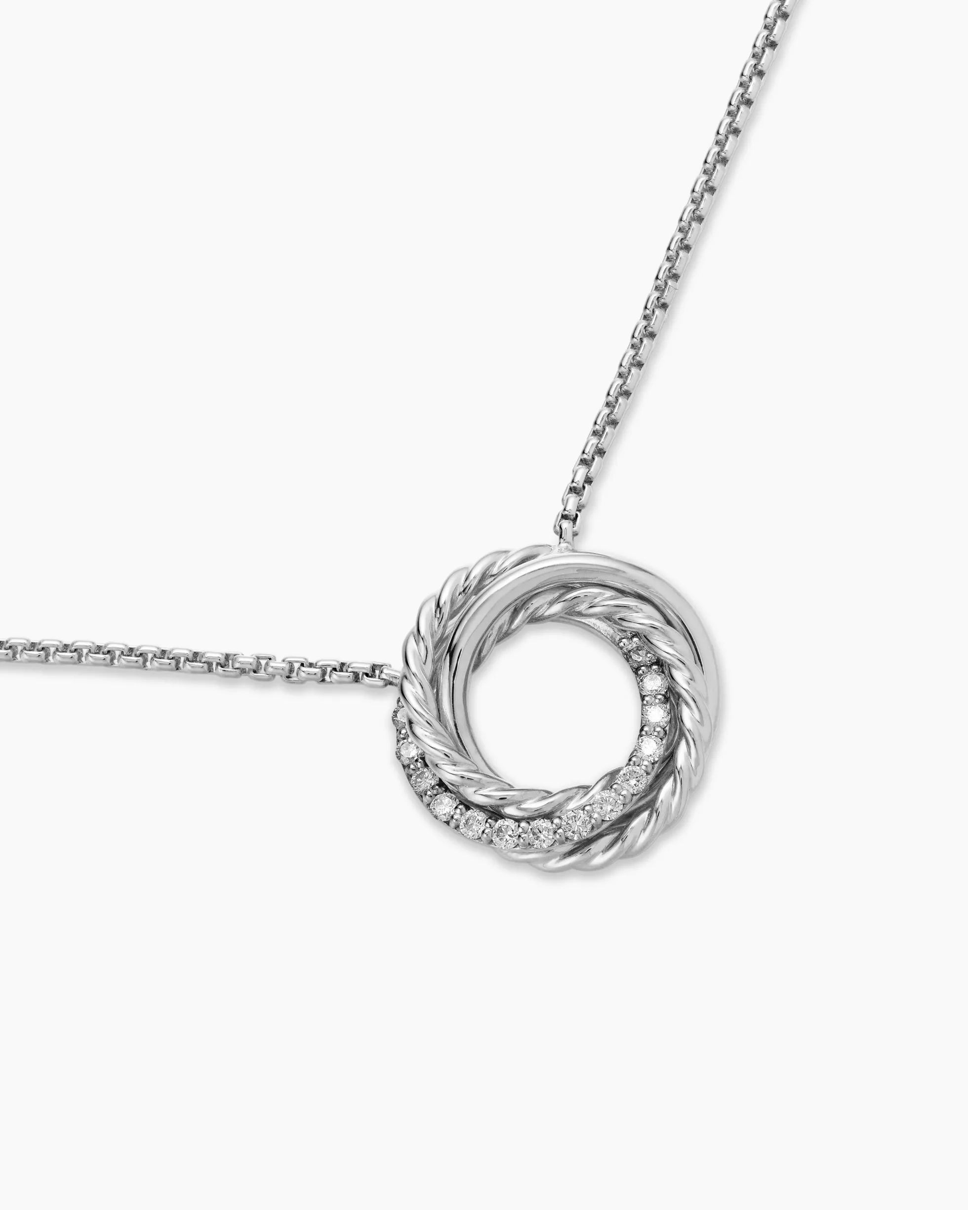 Crossover Pendant Necklace Sterling Silver with Diamonds, 14.5mm