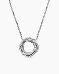 Crossover Pendant Necklace Sterling Silver with Diamonds, 14.5mm