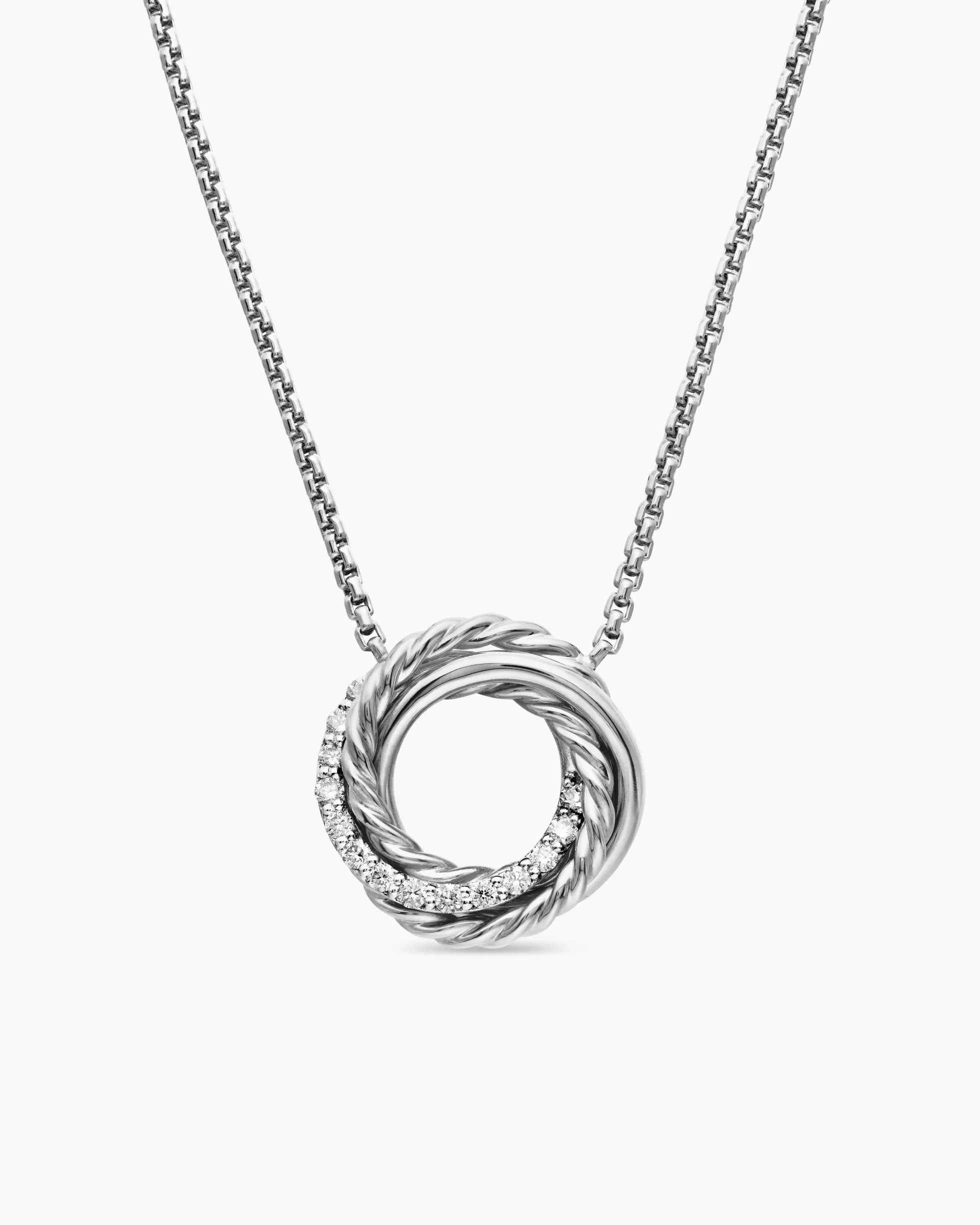 Crossover Pendant Necklace Sterling Silver with Diamonds, 14.5mm