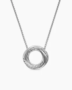 Crossover Pendant Necklace Sterling Silver with Diamonds, 14.5mm