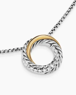 Crossover Pendant Necklace Sterling Silver with 18K Yellow Gold and Diamonds, 14.5mm