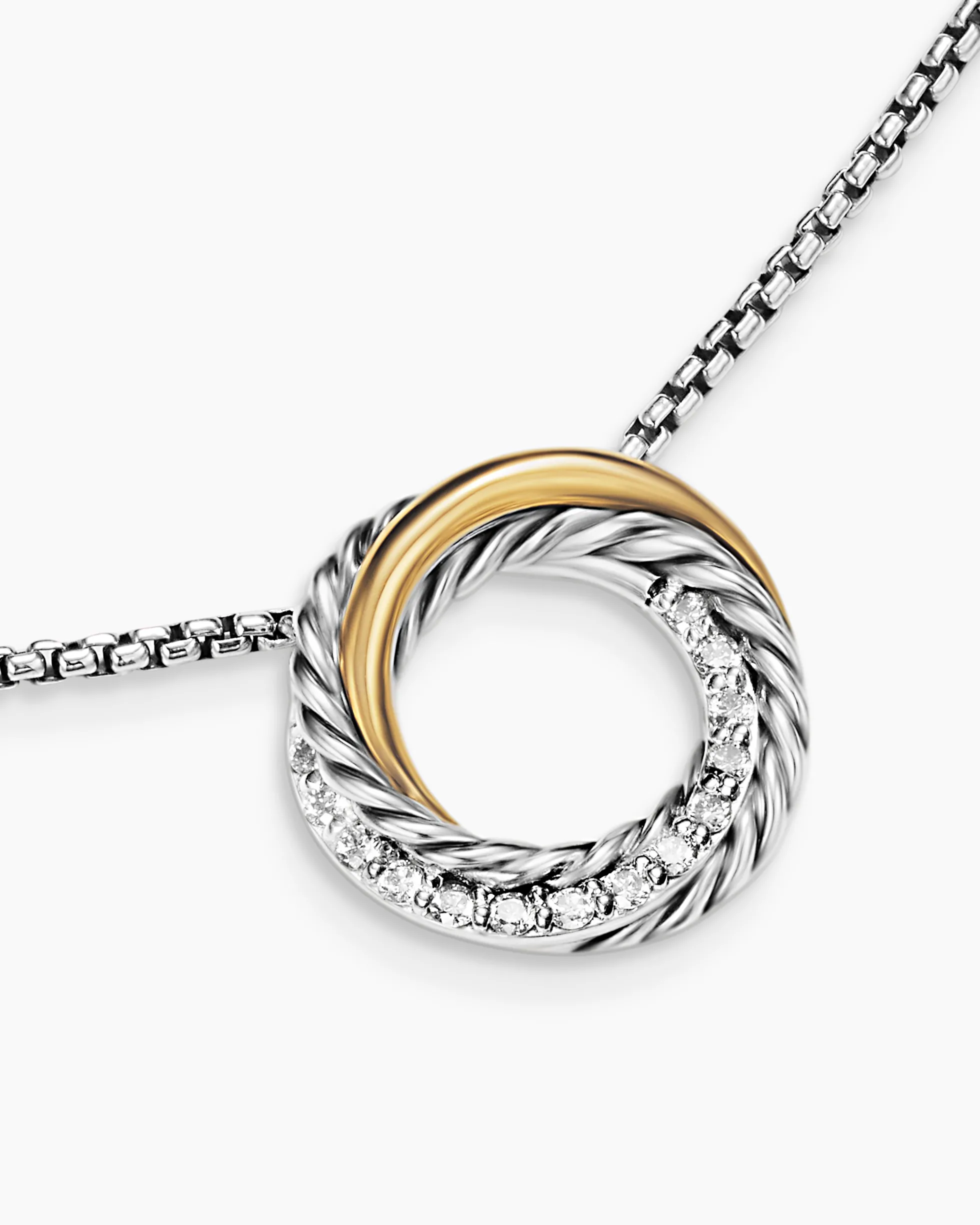Crossover Pendant Necklace Sterling Silver with 18K Yellow Gold and Diamonds, 14.5mm