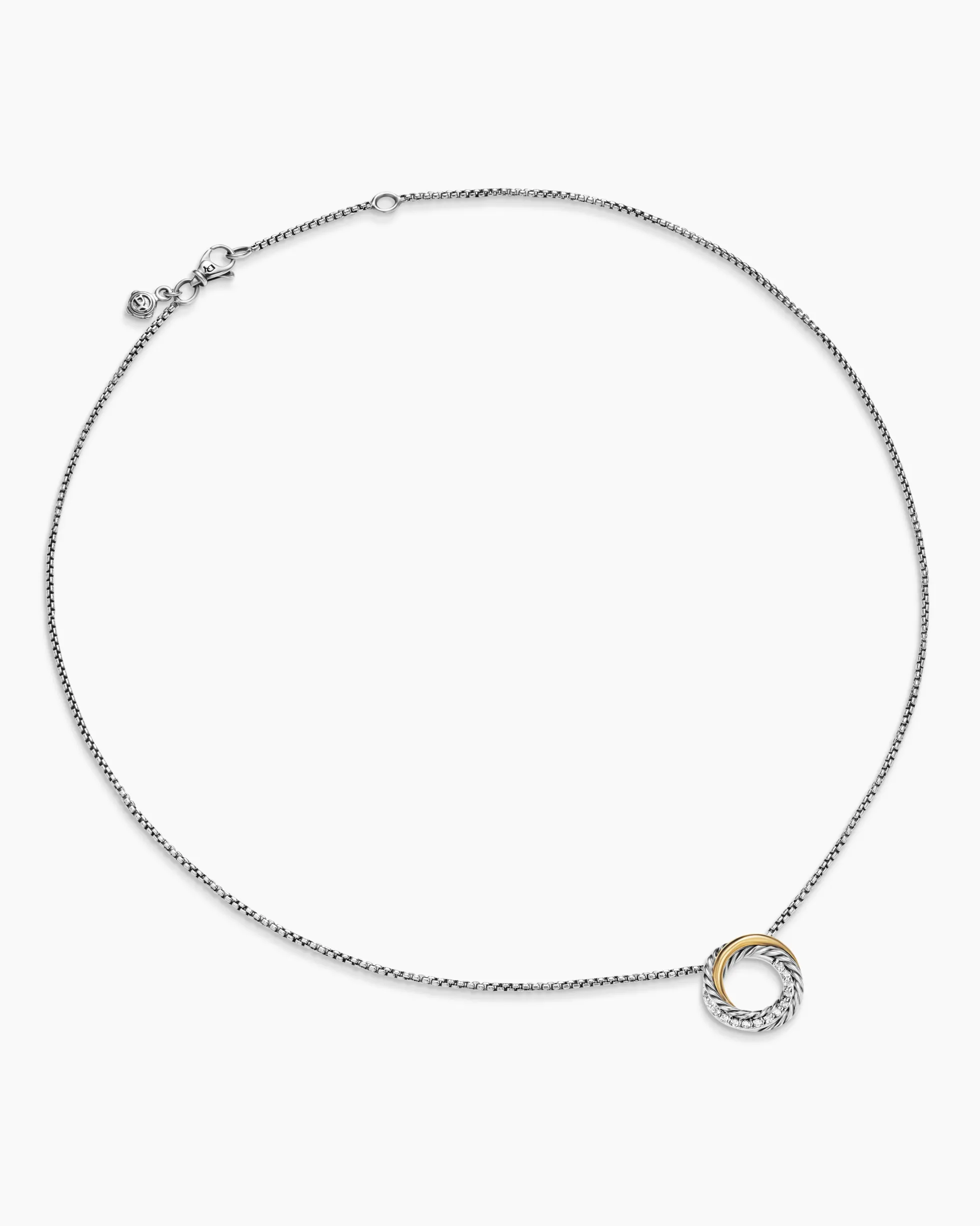 Crossover Pendant Necklace Sterling Silver with 18K Yellow Gold and Diamonds, 14.5mm