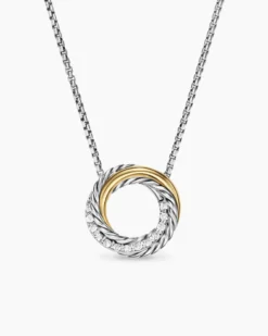 Crossover Pendant Necklace Sterling Silver with 18K Yellow Gold and Diamonds, 14.5mm