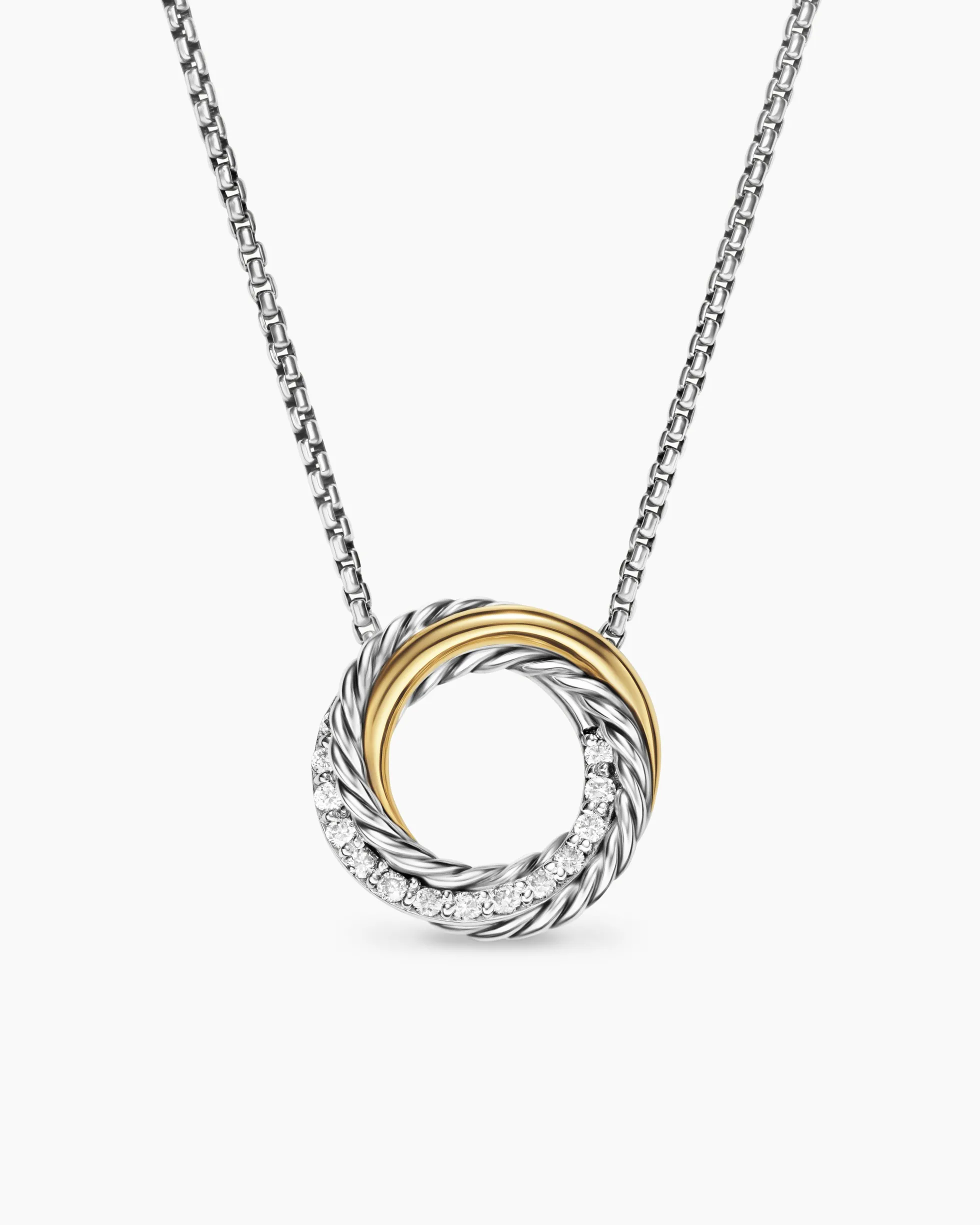 Crossover Pendant Necklace Sterling Silver with 18K Yellow Gold and Diamonds, 14.5mm