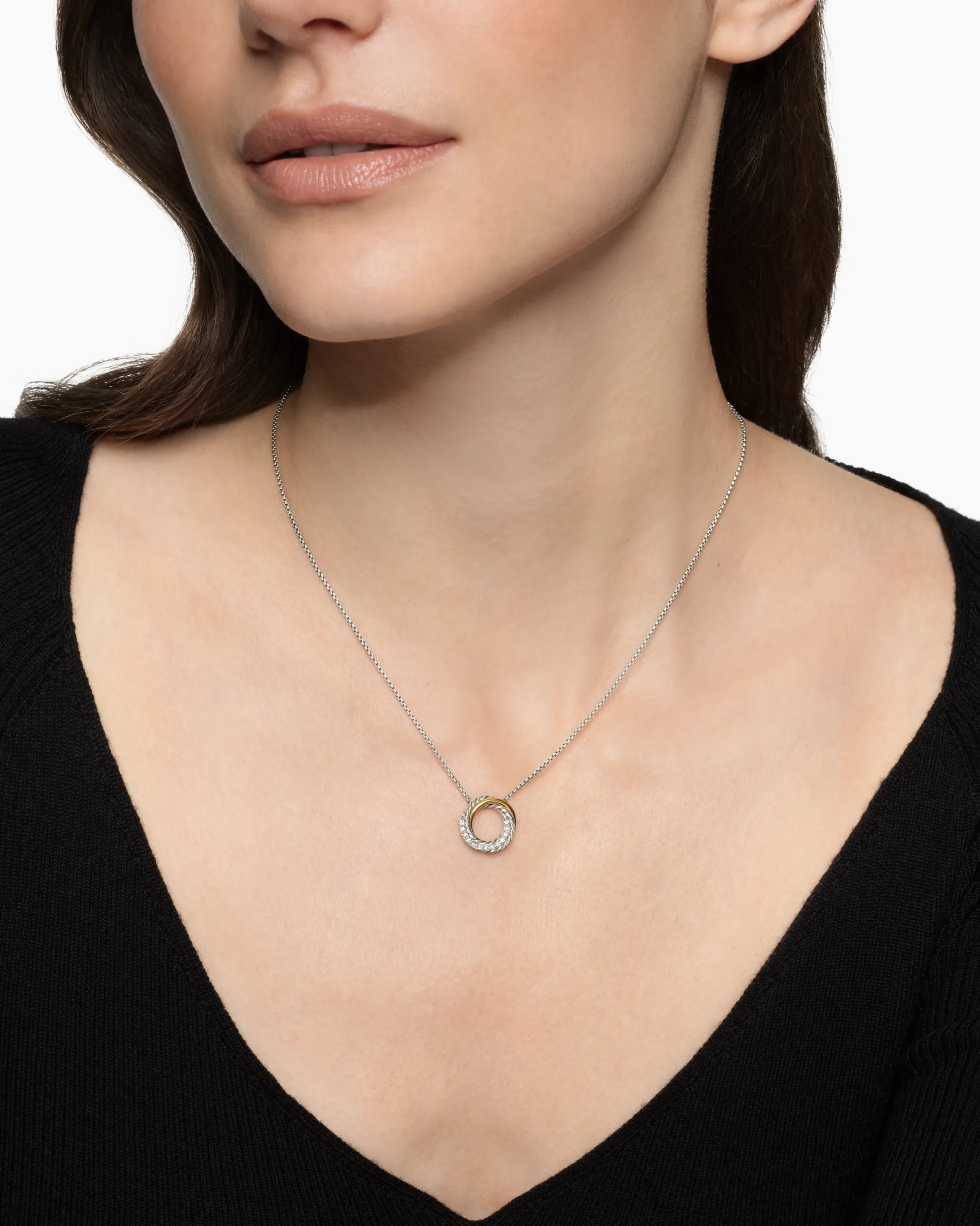 Crossover Pendant Necklace Sterling Silver with 18K Yellow Gold and Diamonds, 14.5mm