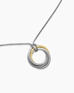 Crossover Pendant Necklace Sterling Silver with 14K Yellow Gold, 37mm