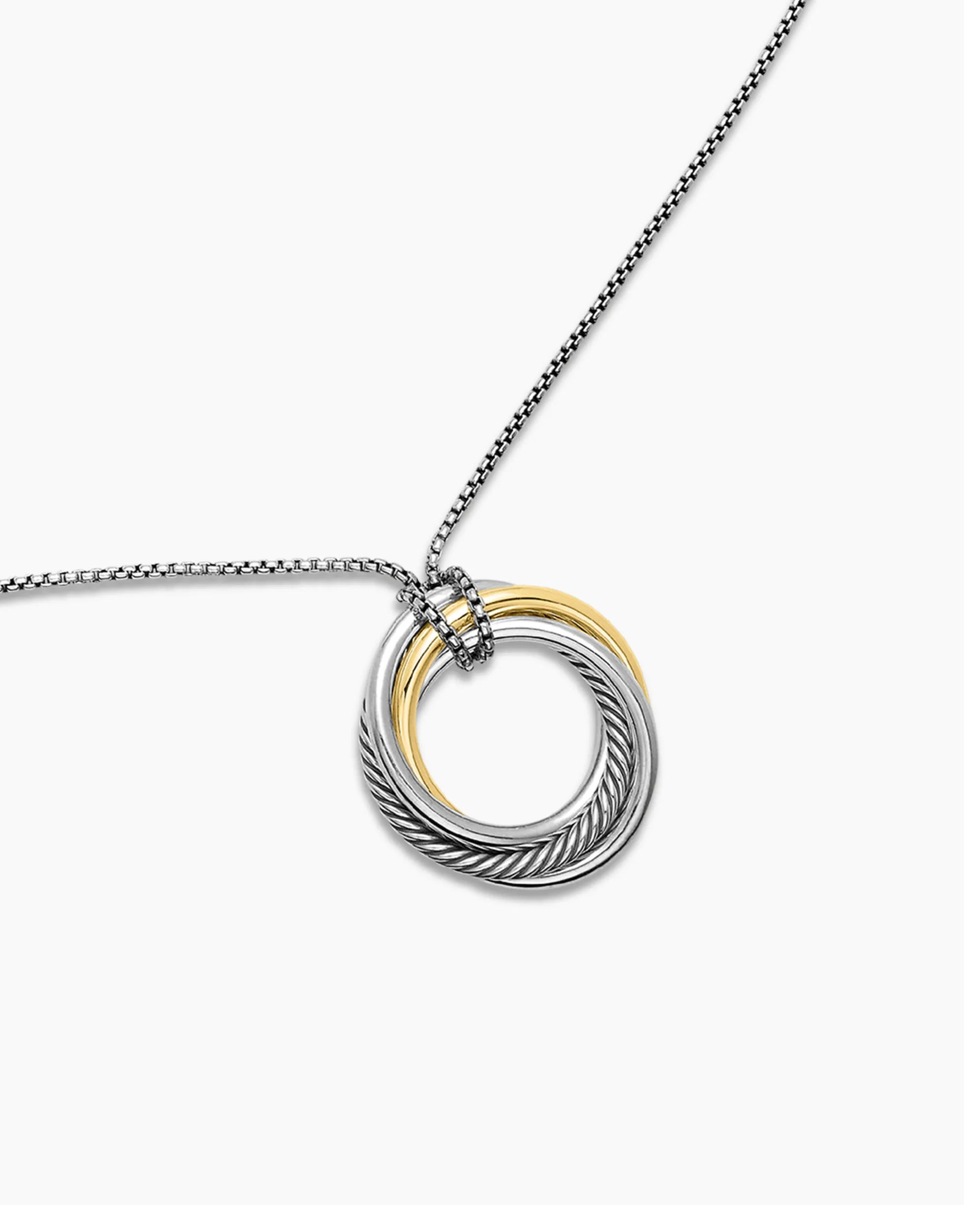 Crossover Pendant Necklace Sterling Silver with 14K Yellow Gold, 37mm