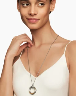 Crossover Pendant Necklace Sterling Silver with 14K Yellow Gold, 37mm