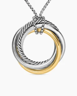 Crossover Pendant Necklace Sterling Silver with 14K Yellow Gold, 37mm