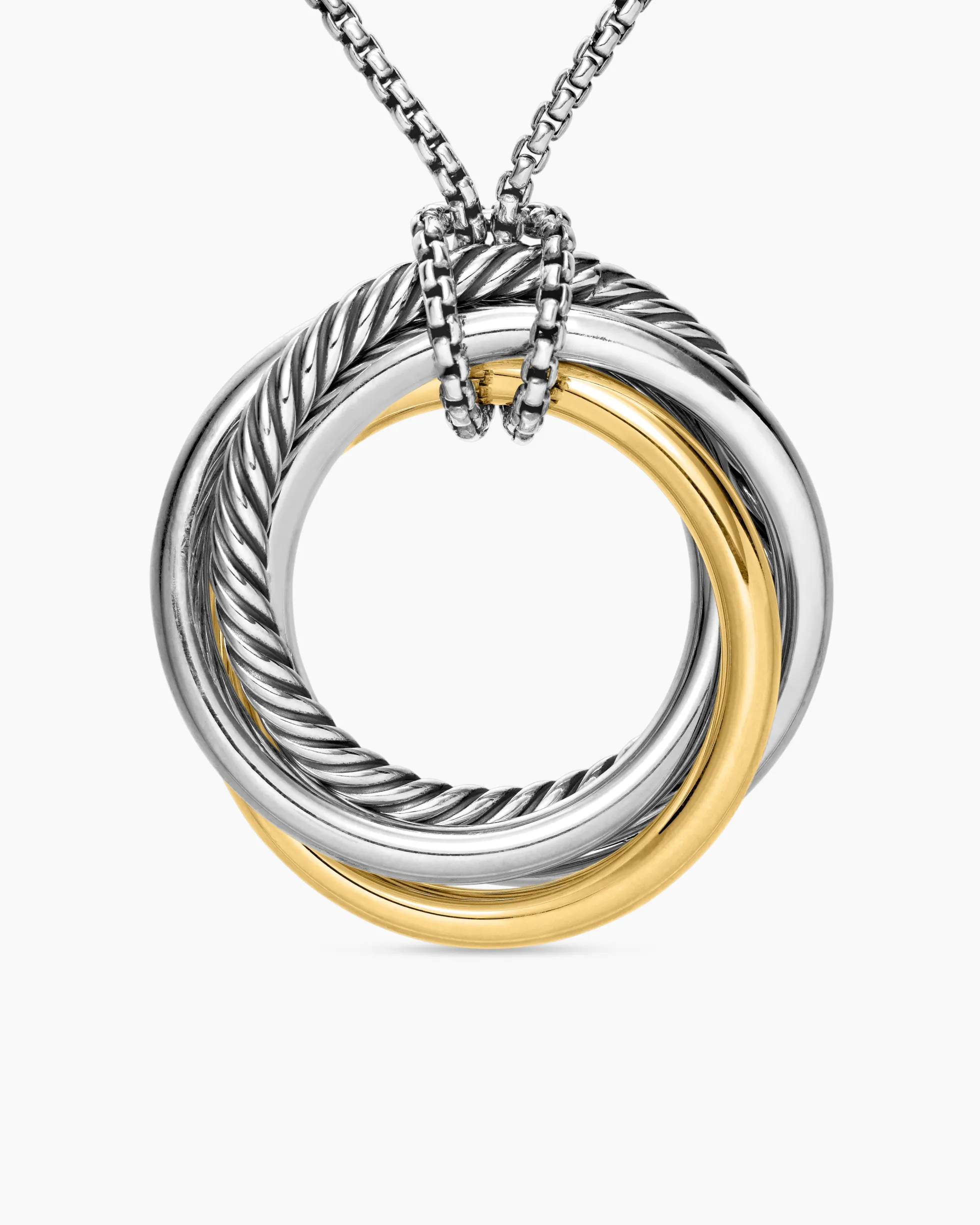 Crossover Pendant Necklace Sterling Silver with 14K Yellow Gold, 37mm