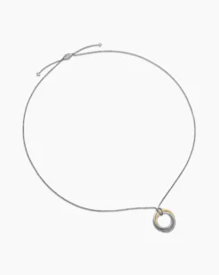 Crossover Pendant Necklace Sterling Silver with 14K Yellow Gold, 37mm