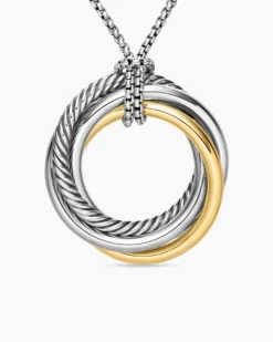 Crossover Pendant Necklace Sterling Silver with 14K Yellow Gold, 37mm