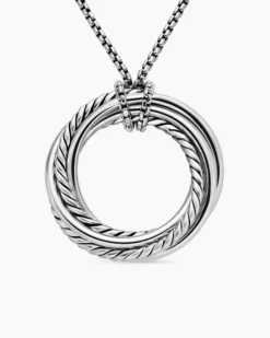Crossover Pendant Necklace Sterling Silver with Diamonds, 26mm