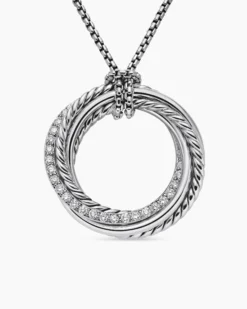 Crossover Pendant Necklace Sterling Silver with Diamonds, 26mm