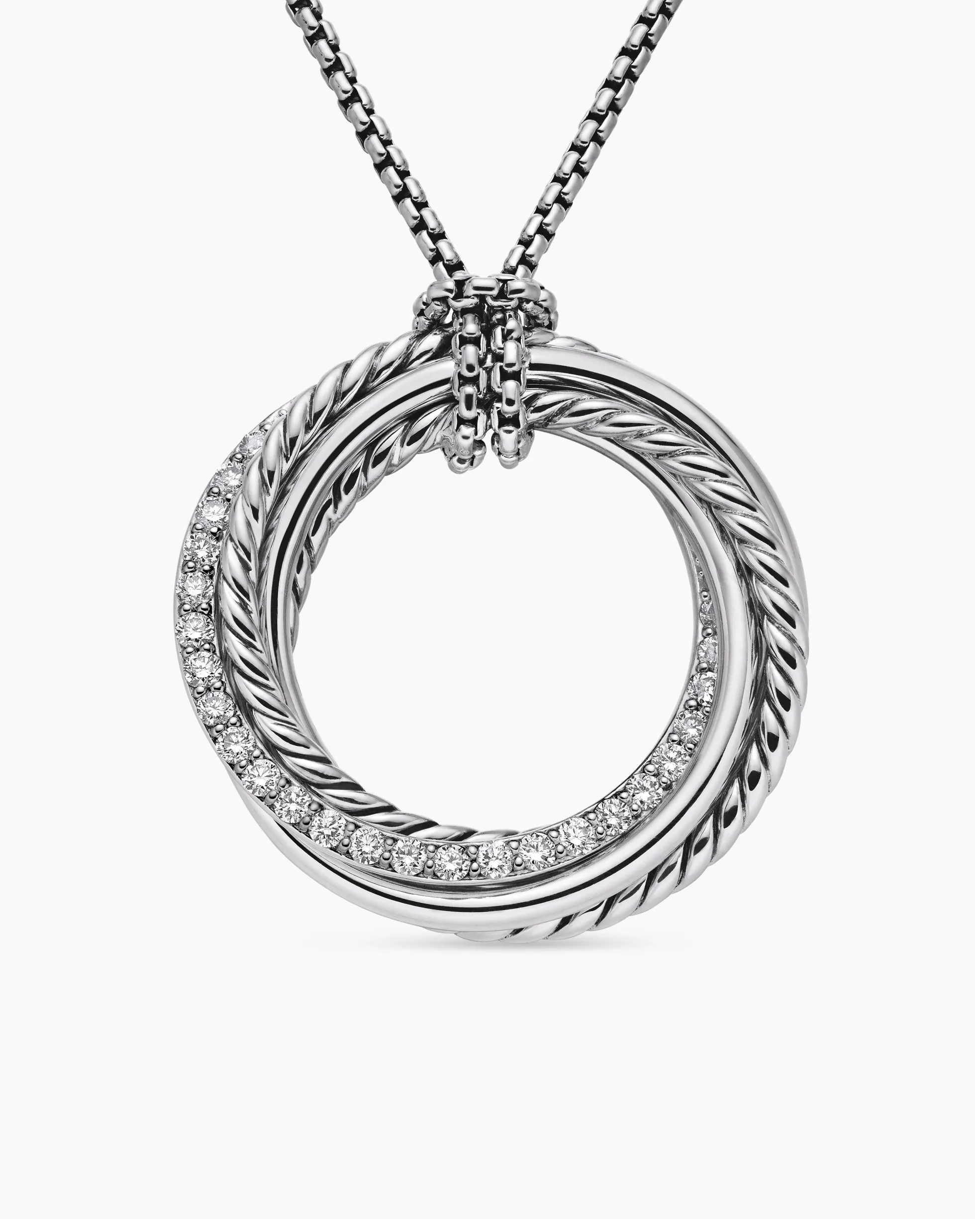Crossover Pendant Necklace Sterling Silver with Diamonds, 26mm