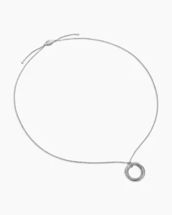 Crossover Pendant Necklace Sterling Silver with Diamonds, 26mm