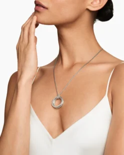 Crossover Pendant Necklace Sterling Silver with Diamonds, 26mm