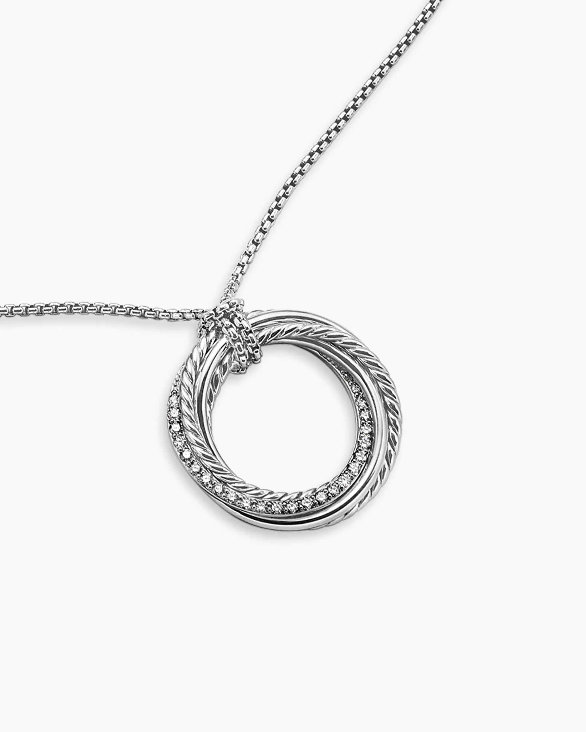 Crossover Pendant Necklace Sterling Silver with Diamonds, 26mm