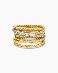 Crossover Ring 18K Yellow Gold with Diamonds, 12mm