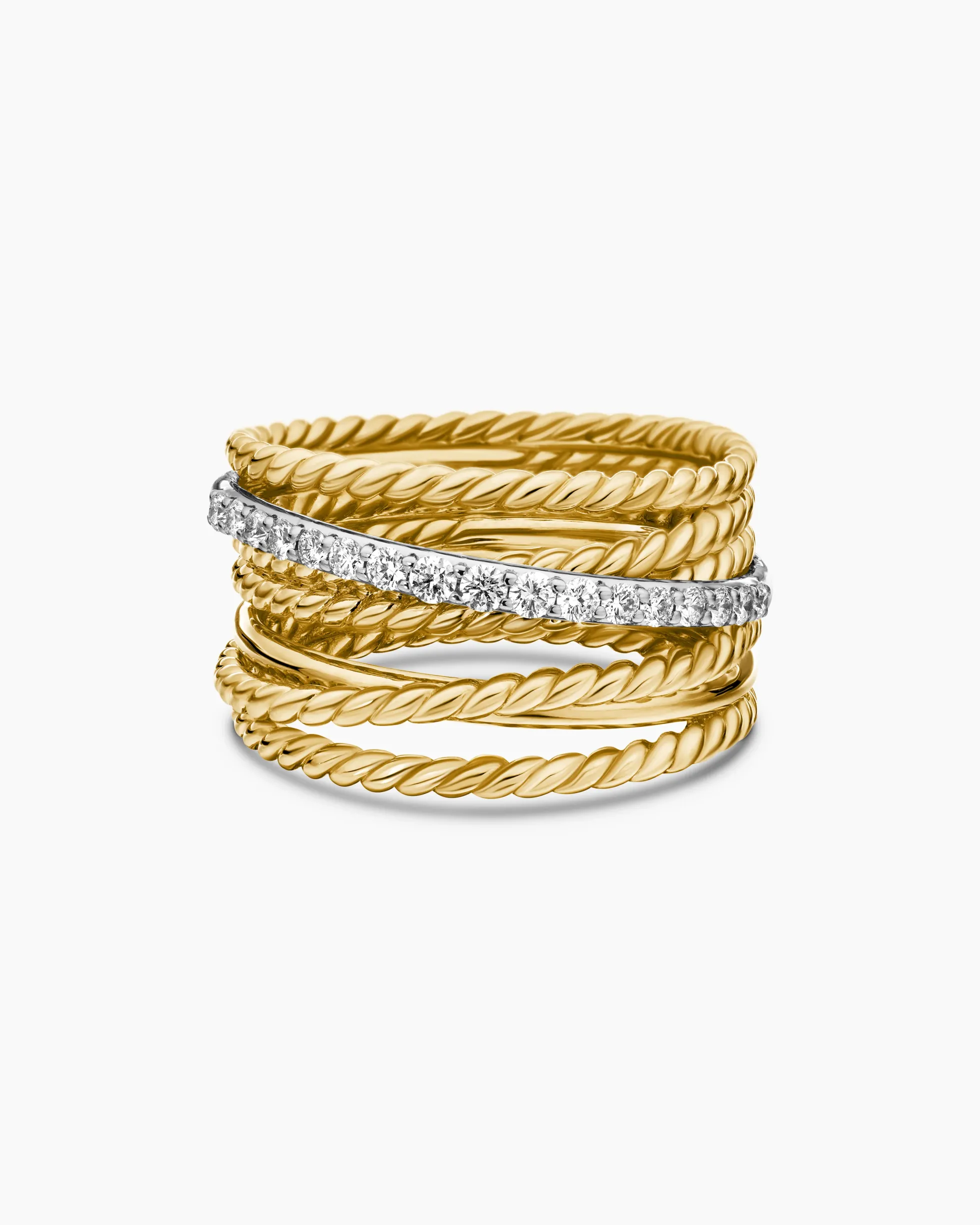 Crossover Ring 18K Yellow Gold with Diamonds, 12mm