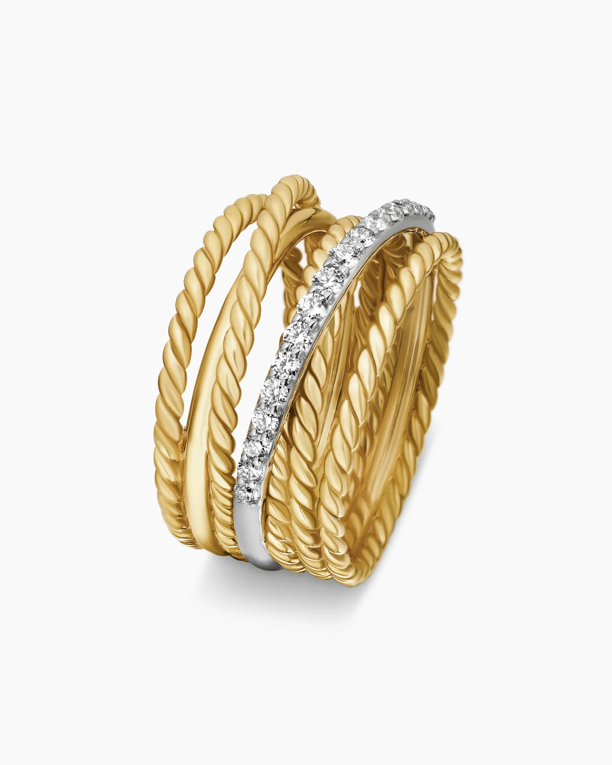 Crossover Ring 18K Yellow Gold with Diamonds, 12mm