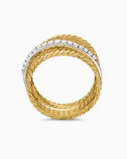 Crossover Ring 18K Yellow Gold with Diamonds, 12mm