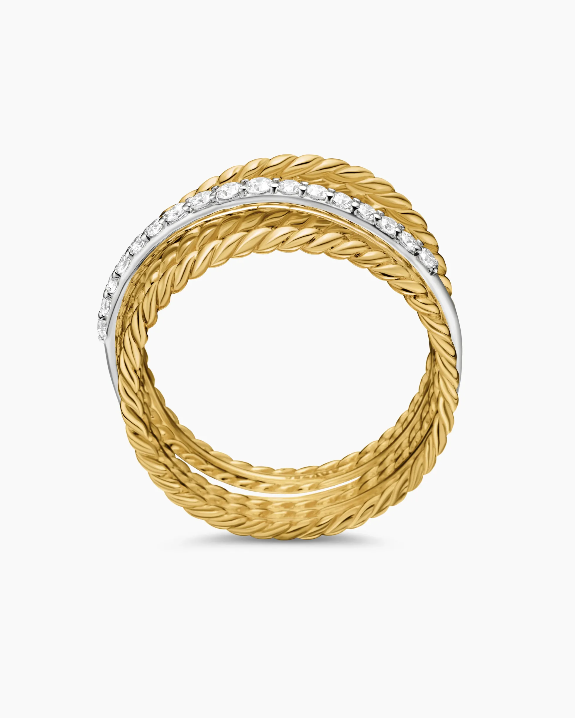 Crossover Ring 18K Yellow Gold with Diamonds, 12mm