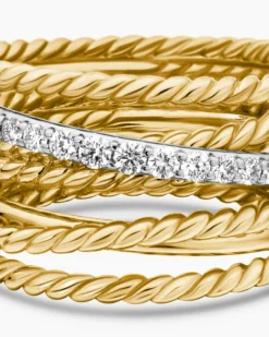 Crossover Ring 18K Yellow Gold with Diamonds, 12mm