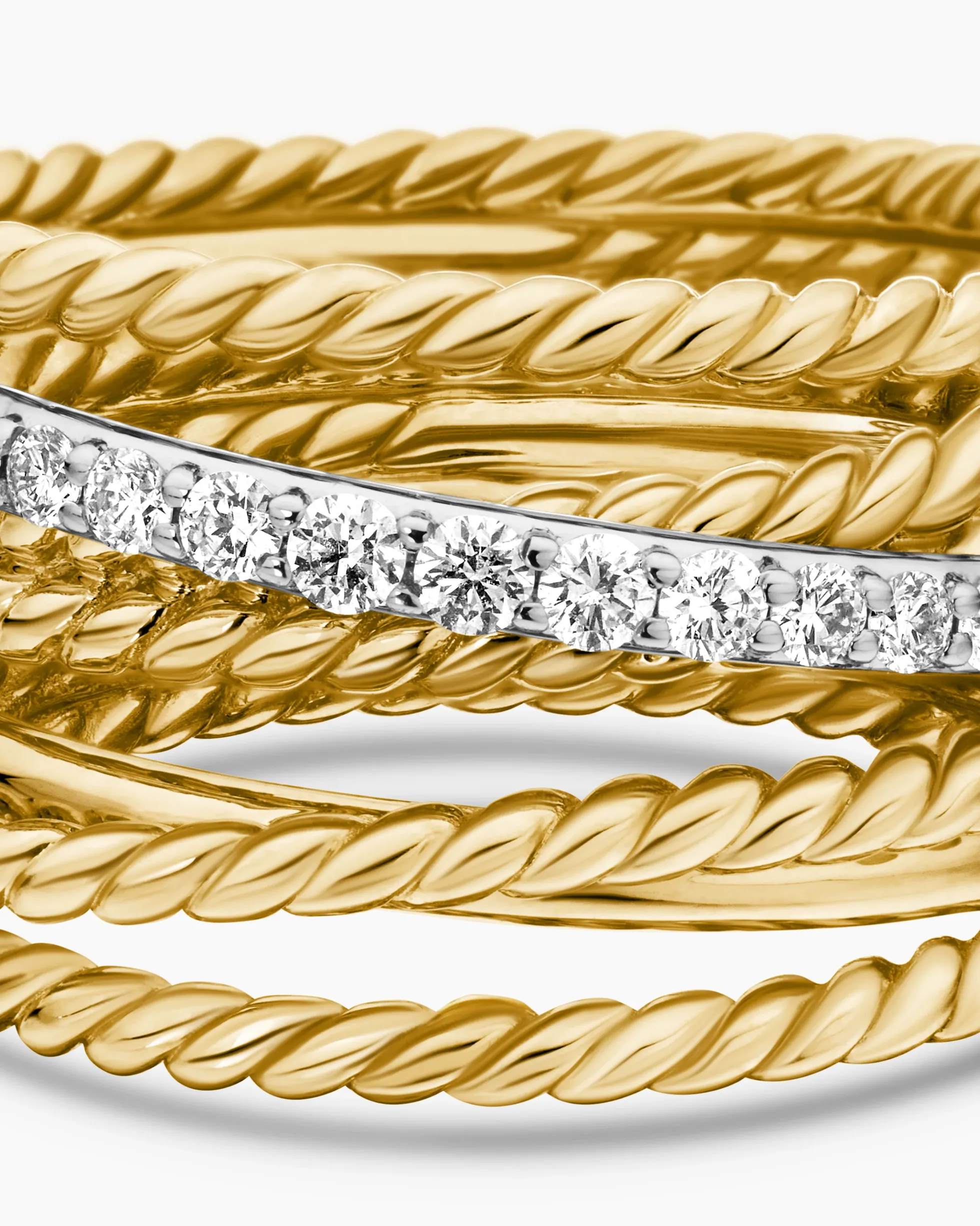 Crossover Ring 18K Yellow Gold with Diamonds, 12mm