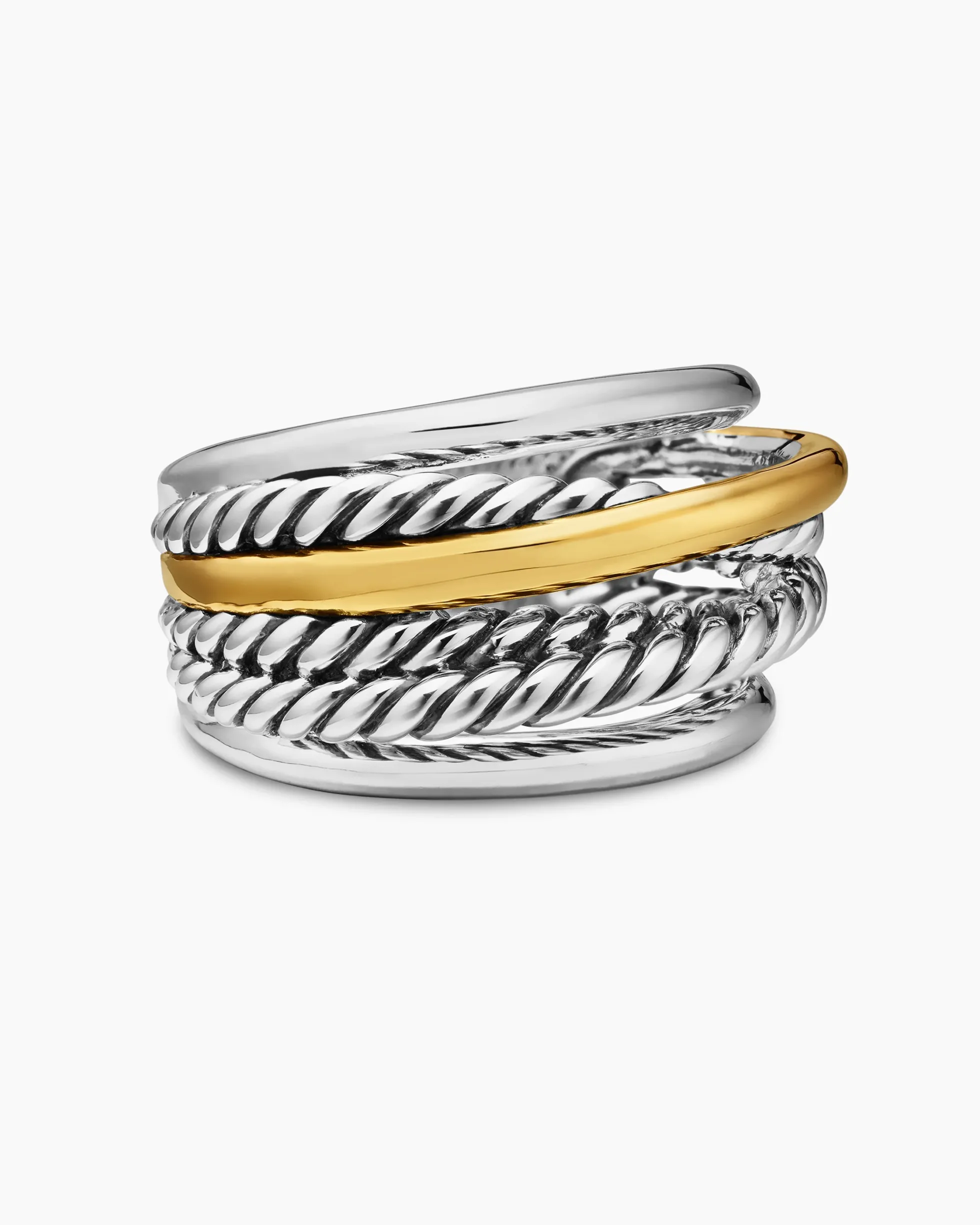 Crossover Ring Sterling Silver with 14K Yellow Gold, 14.7mm