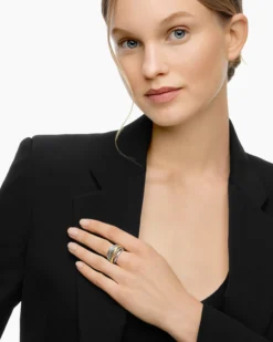 Crossover Ring Sterling Silver with 14K Yellow Gold, 14.7mm