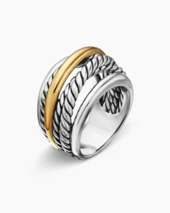 Crossover Ring Sterling Silver with 14K Yellow Gold, 14.7mm