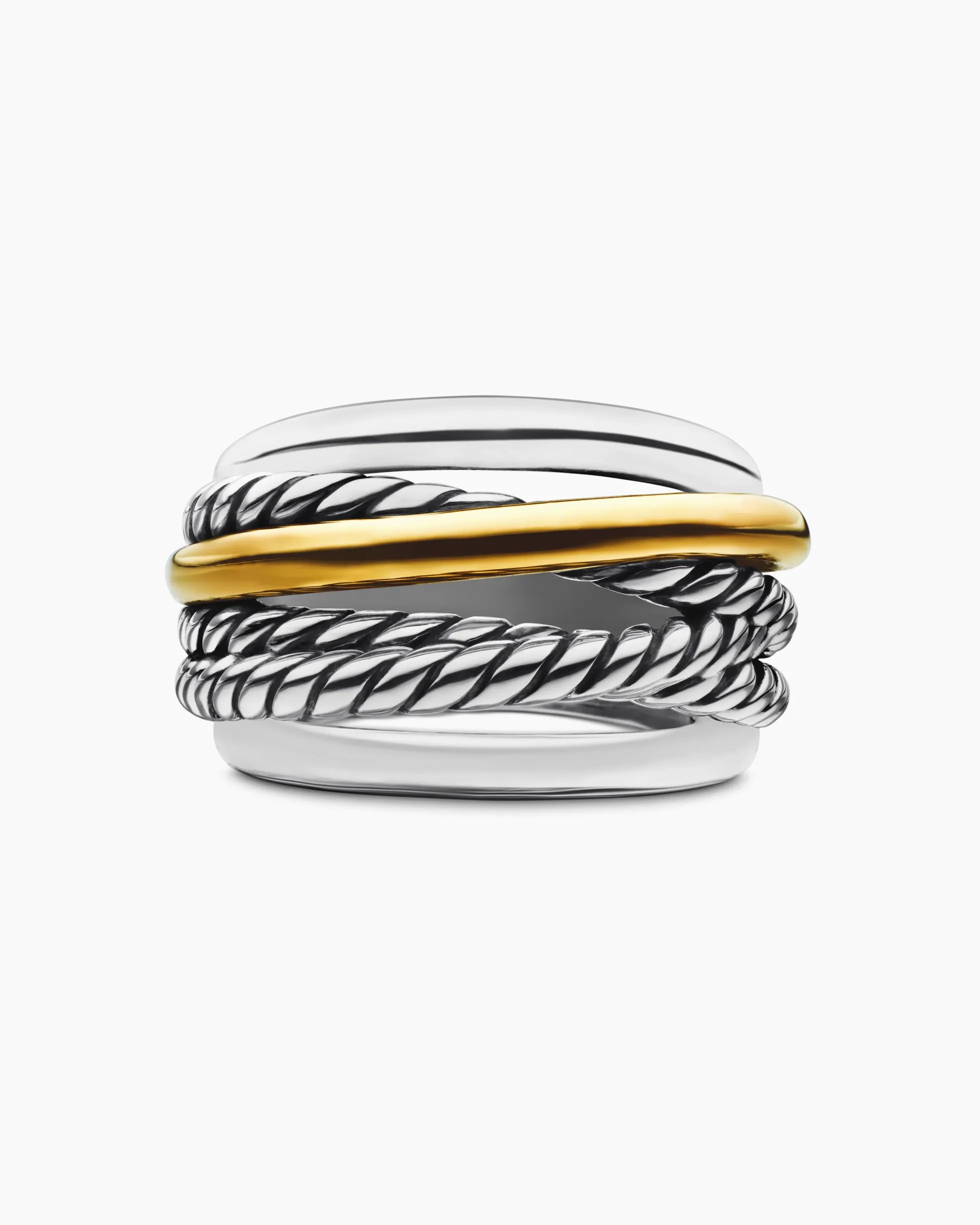 Crossover Ring Sterling Silver with 14K Yellow Gold, 14.7mm