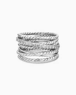 Crossover Ring Sterling Silver with Diamonds, 12mm