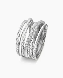 Crossover Ring Sterling Silver with Diamonds, 12mm