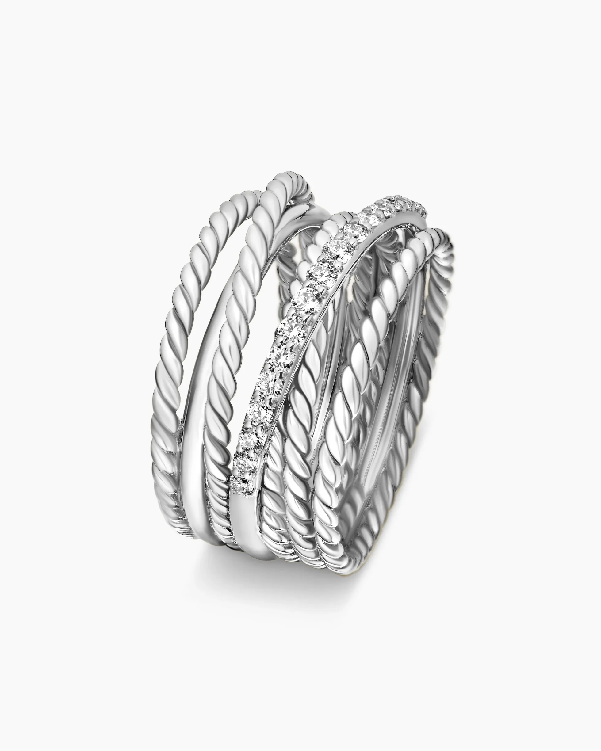Crossover Ring Sterling Silver with Diamonds, 12mm