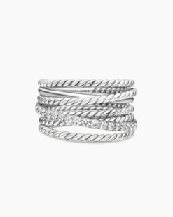 Crossover Ring Sterling Silver with Diamonds, 12mm