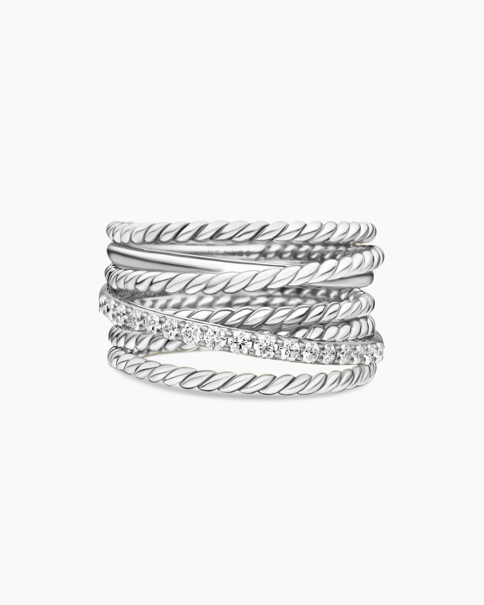 Crossover Ring Sterling Silver with Diamonds, 12mm