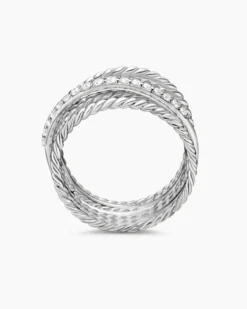 Crossover Ring Sterling Silver with Diamonds, 12mm